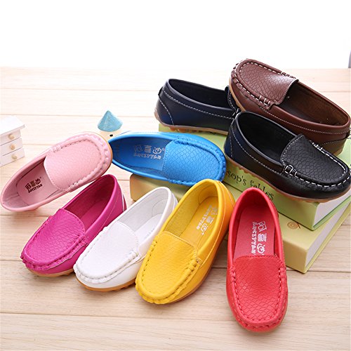 LONSOEN Boys Girls Soft Loafer Slip-On Shoes, Brown Synthetic Leather