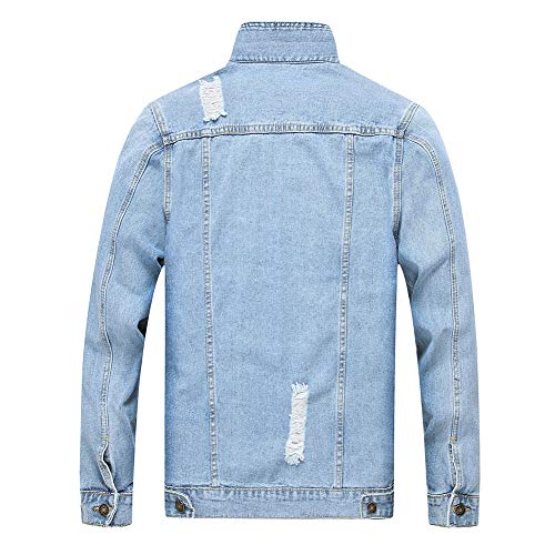 LZLER Jean Jacket for Men, Classic Ripped Slim Denim Jacket with Holes(Blue 1801, L)