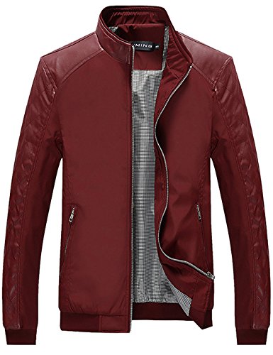 Tanming Men's Casual Slim Fit Lightweight Zip Up Softshell Bomber Jacket (Medium, Red)