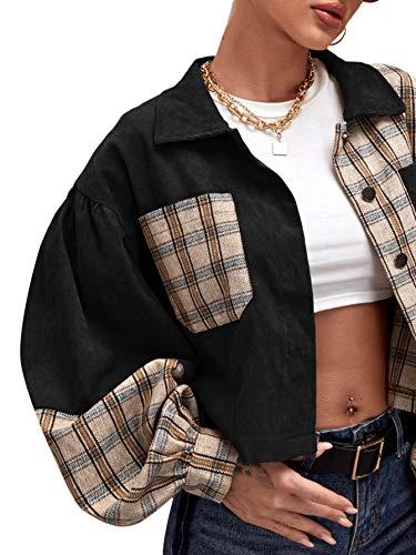 Verdusa Pocket Front Plaid Corduroy Jacket