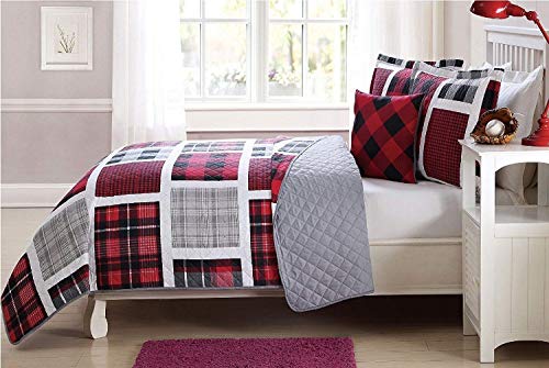 Elegant Home Plaid Patchwork 4 Piece Quilt Set - Full