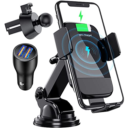 CTYBB Wireless Car Charger with Auto-Clamping Air Vent Mount and QC3.0 Charger, 10W Fast Charging for Samsung and iPhone