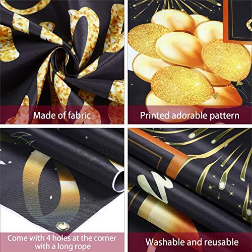 Happy Birthday Backdrop Banner Large Black Gold Balloon Star Fireworks Party Sign Poster Photo Booth Backdrop for Men Women 30th 40th 50th 60th 70th 80th Birthday Party Decorations, 72.8 x 43.3 Inch