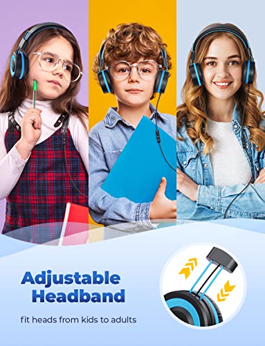 iClever HS14 Kids Headphones, Volume Limited, Foldable (Black/Blue)