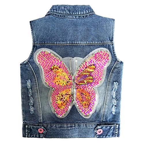Distressed Butterfly Denim Vest for Girls