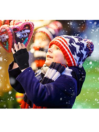 3 Pairs Kids Fingerless Mittens Convertible Flip Top Gloves Children for boys girls