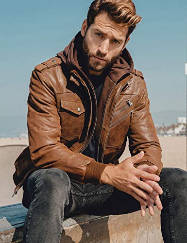 Men's Brown Leather Motorcycle Jacket, L