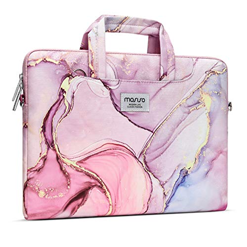 MOSISO Laptop Shoulder Bag Compatible with MacBook Pro 16 inch 2021 M1 Pro/Max A2485/2019-2020 A2141/Pro 15 A1398 & 15-15.6 inch Notebook,Polyester Briefcase Sleeve with Trolley Belt Marble MO-MBH216