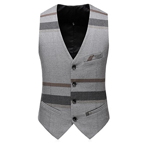 Men's Plaid 3 Piece Business Suit, Grey