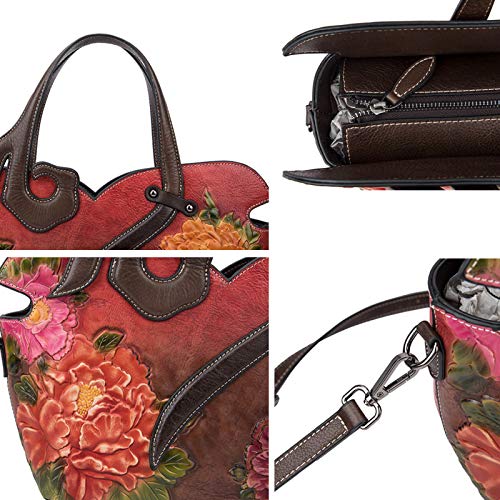 YHOK Retro Pattern Leather Satchel