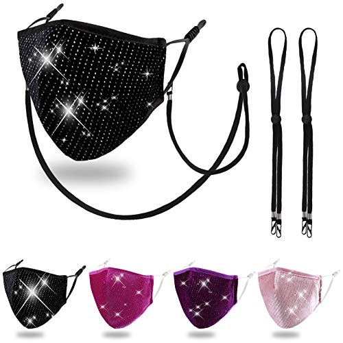 Washable Reusable Cloth Face Mask with Rhinestone Sequin Bling