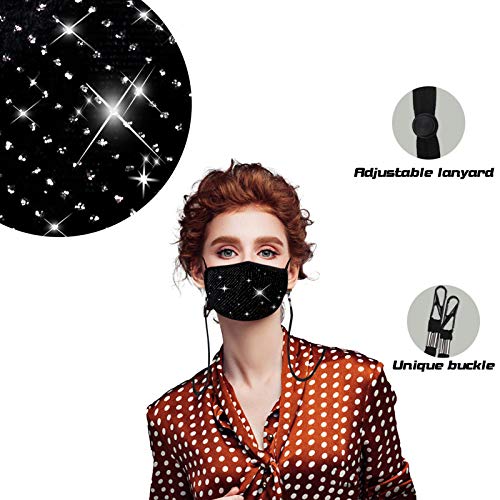Washable Reusable Cloth Face Mask with Rhinestone Sequin Bling