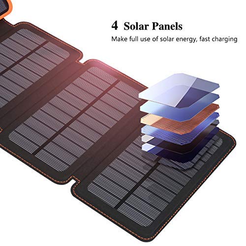 Hiluckey 25000mAh Charger with 4 Solar Panels for Outdoor Charging