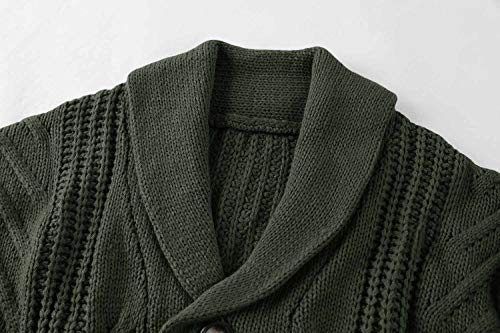 Men's Cable Knit Cardigan in Army Green