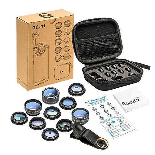 11 in 1 Phone Camera Lens Kit - Fisheye, Wide Angle, Macro, Zoom, Filters - Compatible with iPhone, Samsung, and Most Smartphones