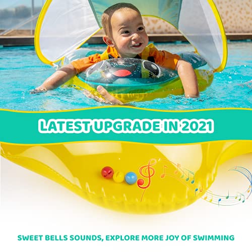 Inflatable Pool Float with SPF 50+ Sun protective canopy & Bottom Support Tail (10-24 Months)
