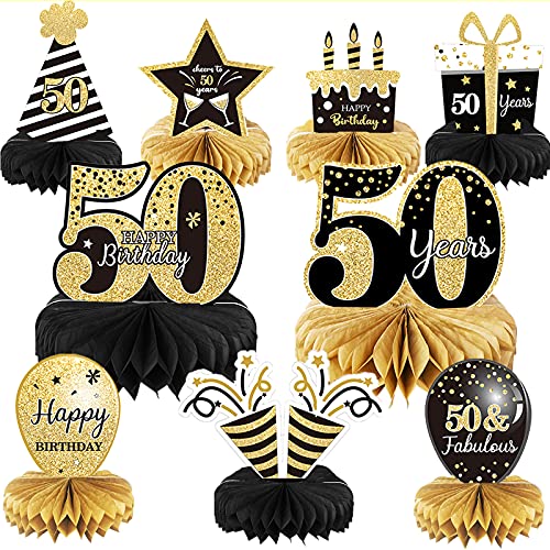 9 Pieces 50th Birthday Decoration 50th Birthday Centerpieces for Tables Decorations Cheers to 50 Years Honeycomb Table Topper for Men and Women Fifty Years Birthday Party Decoration Supplies(50th)