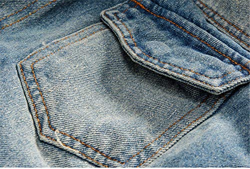 Omoone Men's Button Up Sherpa Fleece Lined Denim Jacket with Faux Fur Collar (Blue, XL)