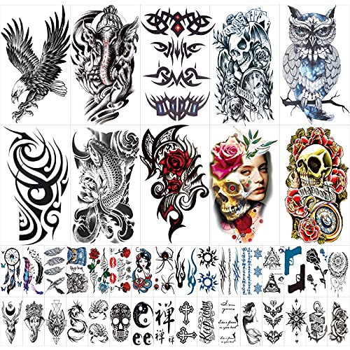 42 Sheets Temporary Tattoos Stickers (Include 10 Sheets Large Stickers)