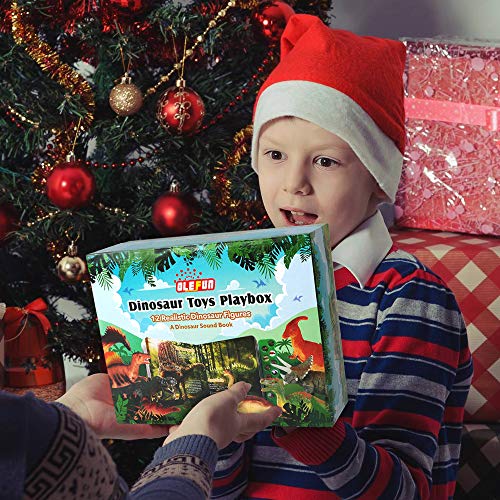 Olefun Dinosaur Toys for 3 Years Old & Up - Dinosaur Sound Book & 12 Realistic Looking Dinosaurs Figures Including T-Rex, Triceratops, Utahraptor, for Kids, Boys and Girls