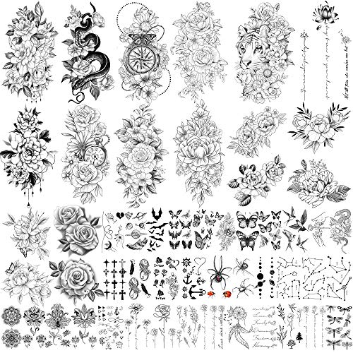 Yazhiji 49 Sheets Sexy Flowers Temporary Tattoos