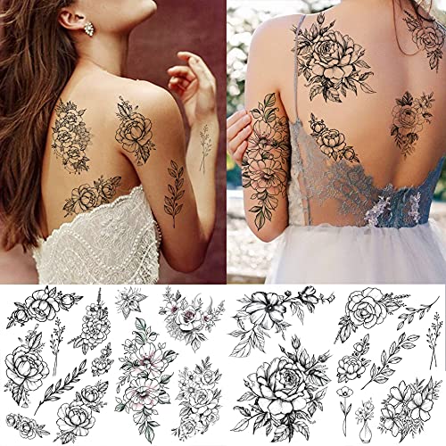 Yezunir 32 Sheets Sexy Realistic Rose Flower Temporary Tattoos