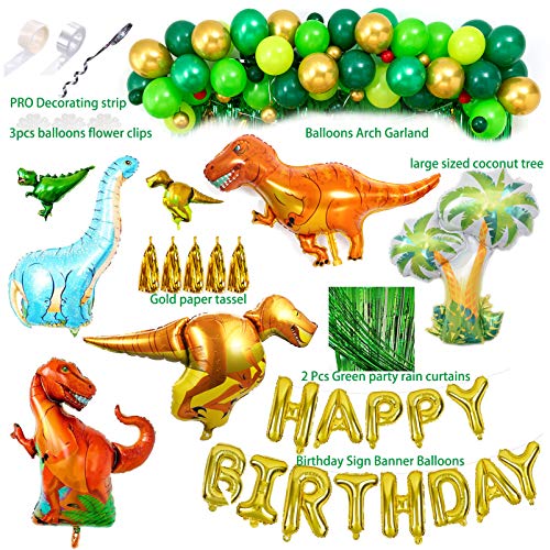 Dinosaur Birthday Party Decorations&Balloons Arch Garland Kit(Gold,Green),Dinosaurs Balloons,Happy Birthday Balloons,Curtains,for Dino Themed Kid's Party,Shower,Celebration.