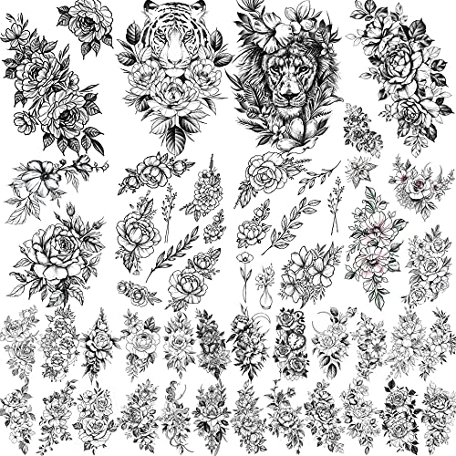 Yezunir 32 Sheets Sexy Realistic Rose Flower Temporary Tattoos