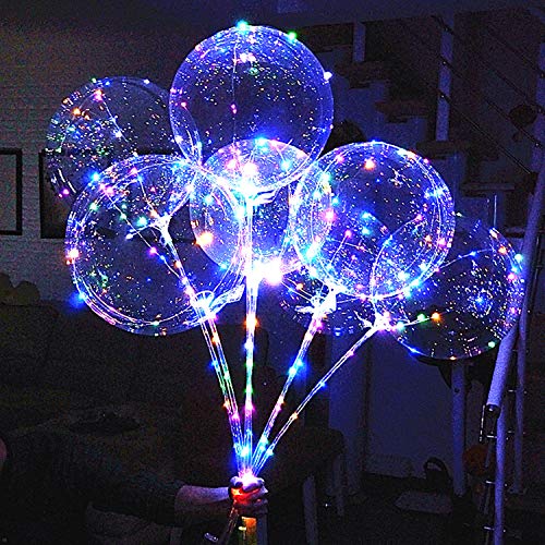 6 PACKS LED Light Up BoBo Balloons with Stick,3 Levels Flashing LED String Lights,20 Inches Bubble Balloons, Air Pump, for Christmas Birthday Party Decoration