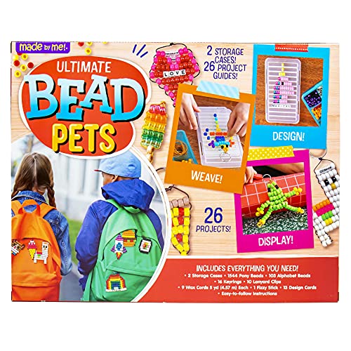 Made By Me Ultimate Bead Pets By Horizon Group USA, Bead Pets Crafts For Kids, Includes Over 1400 Beads, Cording, Keychains & Carabiner Clips, Design Templates, Storage Cases & More