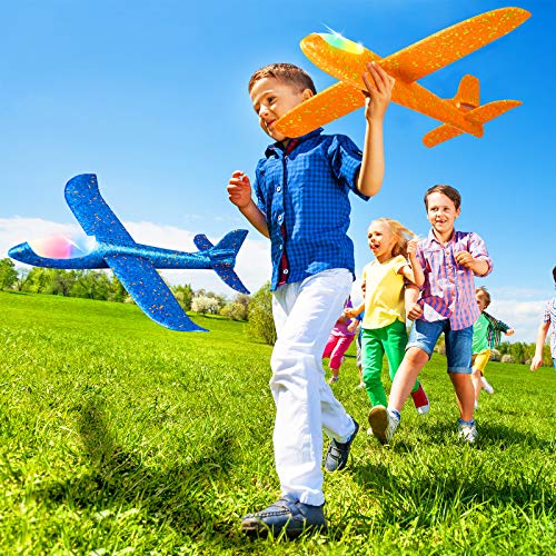 LED Light Airplane - Large Throwing Foam Plane for Kids Outdoor Play-2-Pack