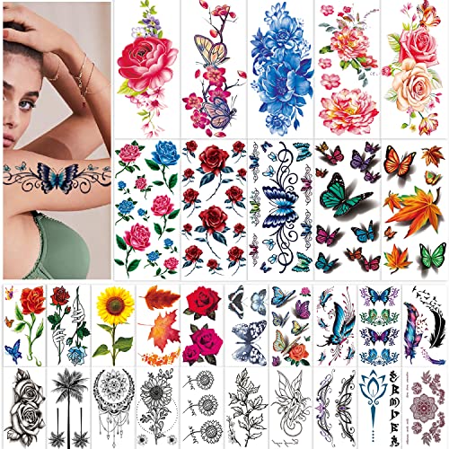 42 Sheets Flowers Temporary Tattoos Stickers