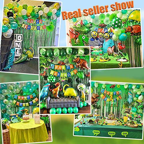 Dinosaur Birthday Party Decoration Set, 92 Pcs Set With Dinosaur Themed Party Favors Include Dinosaurs Balloons, Happy Birthday Banner,Backdrop,Paper Fan,Curtains,Pump Perfect For Your Kid's Party