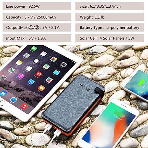 Hiluckey 25000mAh Charger with 4 Solar Panels for Outdoor Charging