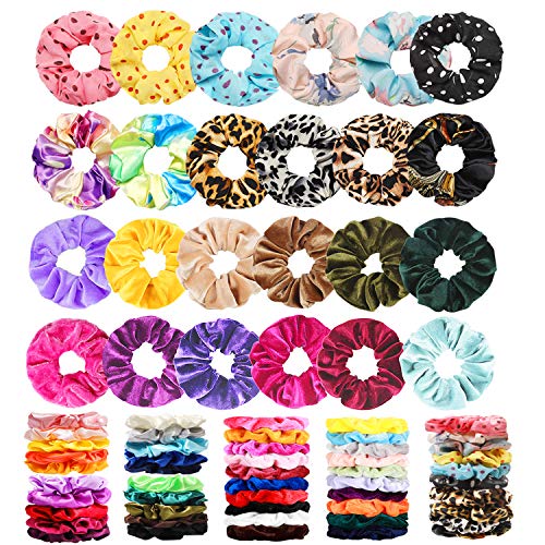 Velvet and Chiffon Flower Hair Scrunchies (75 Pack)