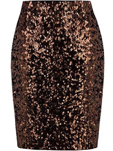 Stretchy Sequin Pencil Skirt (Gold, M)