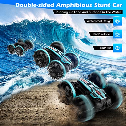 Remote Control Car for Boys Girls, Kids Toys Amphibious Remote Control Boat RC Cars for Age 3 5 4 7 8 12, 2.4GHz Vehicle Waterproof RC Monster Stunt Trucks Christmas Stocking Stuffers Birthday Gifts