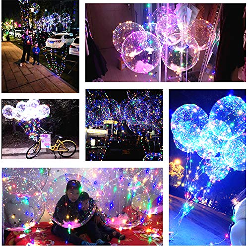6 PACKS LED Light Up BoBo Balloons with Stick,3 Levels Flashing LED String Lights,20 Inches Bubble Balloons, Air Pump, for Christmas Birthday Party Decoration
