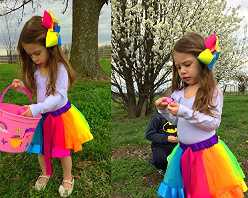Colorful Rainbow Tutu with Hair Bows for Toddlers