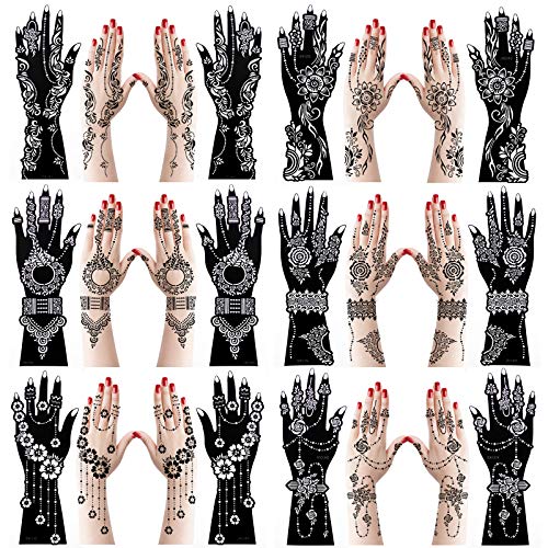 Xmasir 12 Large Sheets Henna Tattoo Stencil Kit