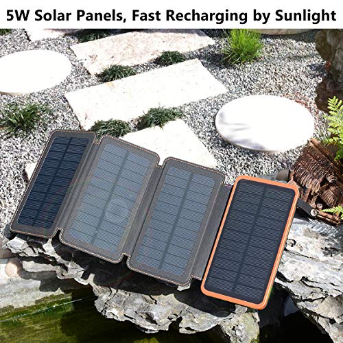 Hiluckey 25000mAh Charger with 4 Solar Panels for Outdoor Charging