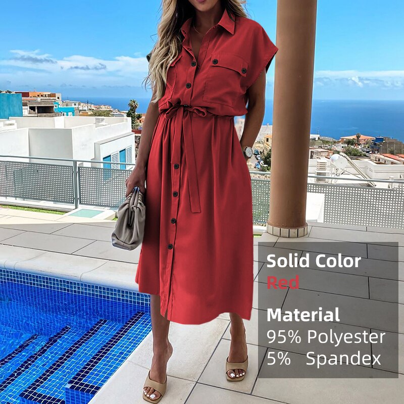 Summer Cargo Shirt Dress with Sash