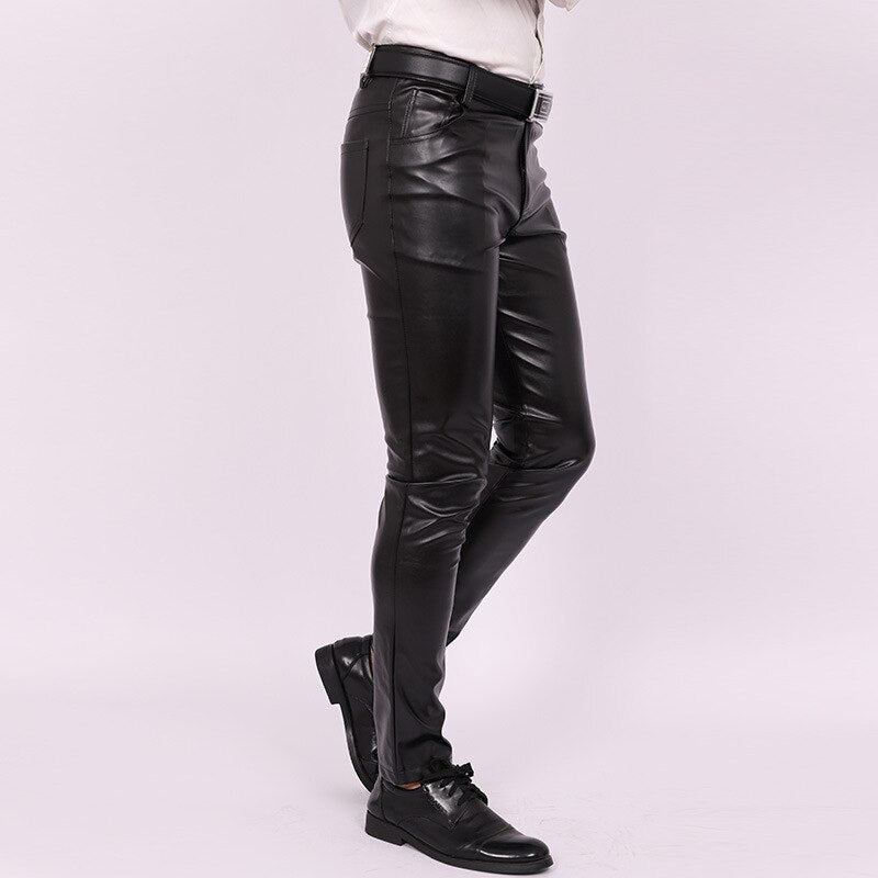 Men's Slim Fit Stretch Leather Pants
