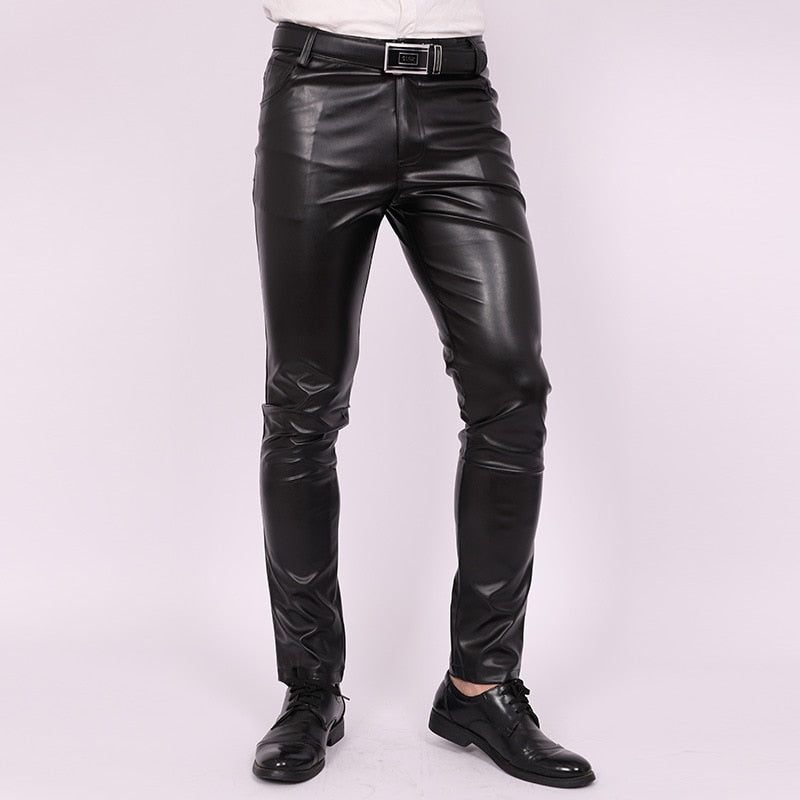 Men's Slim Fit Stretch Leather Pants
