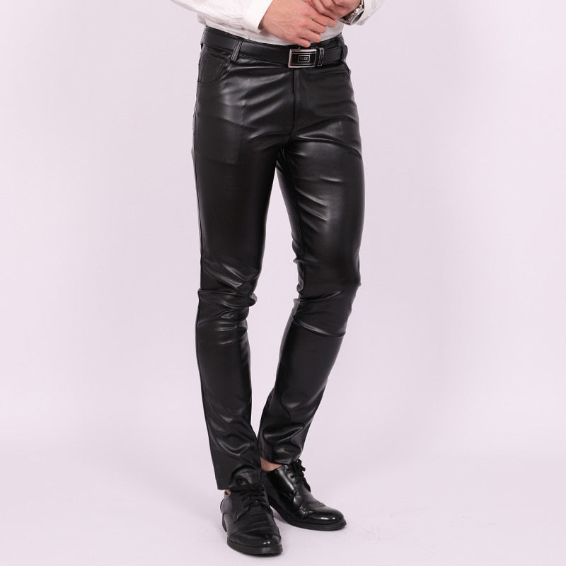 Men's Slim Fit Stretch Leather Pants