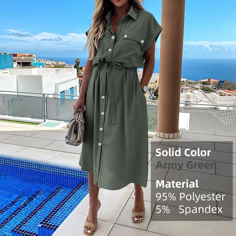 Summer Cargo Shirt Dress with Sash