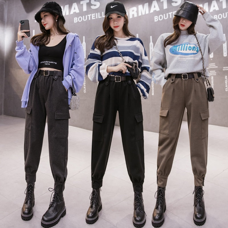 Streetwear Woolen Cargo Pants