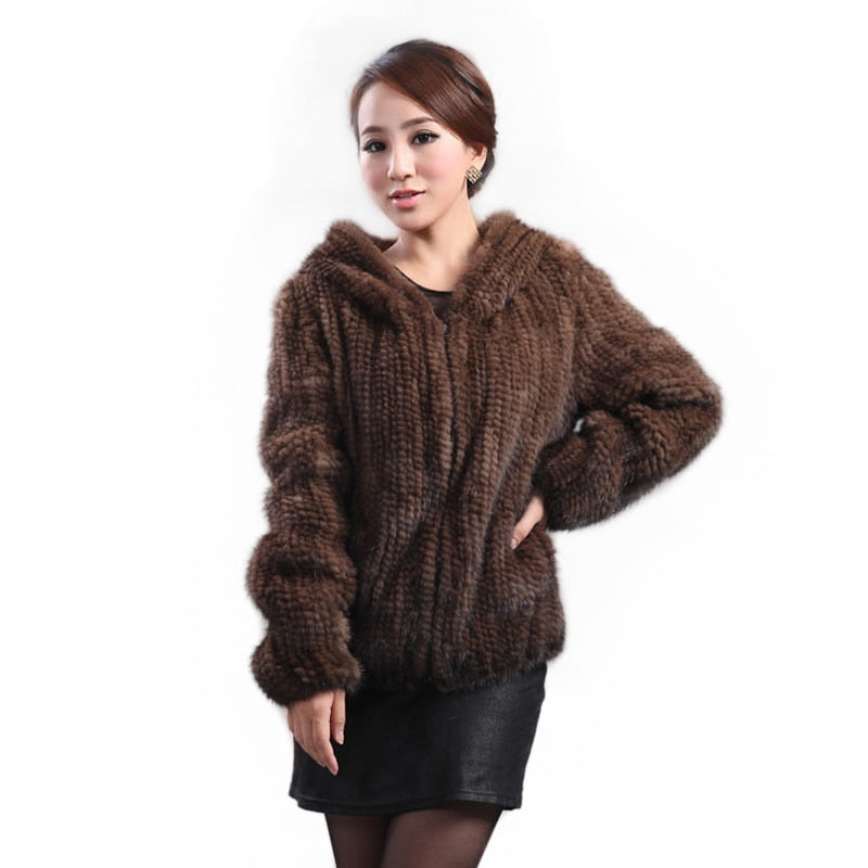 Mink Fur Knitted Coat for Women