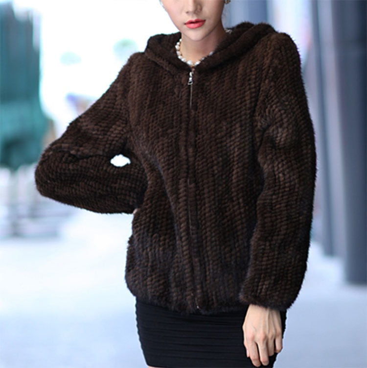 Mink Fur Knitted Coat for Women
