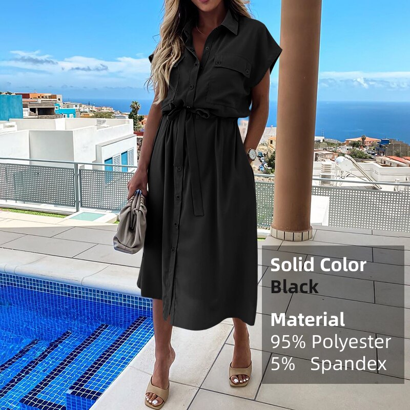 Summer Cargo Shirt Dress with Sash